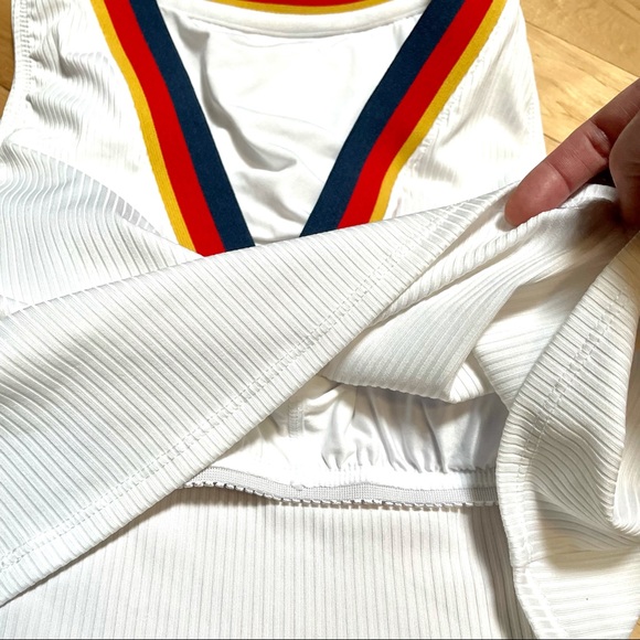 NWT Sperry Ribbed Blue Red Yellow Stripes V neck Swim/Sports CROP TOP, Medium - Picture 6 of 9